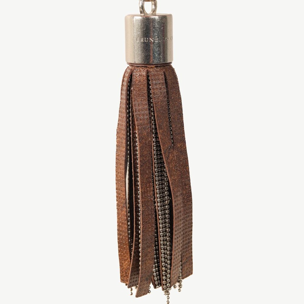 Brunello Cucinelli Brown Monili-Bead Fringe Tassel Keychain